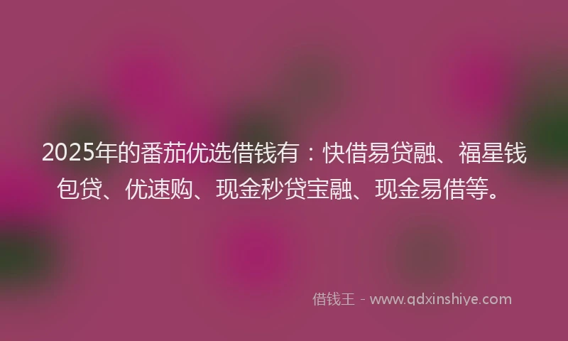 2025年的番茄优选借钱有：快借易贷融、福星钱包贷、优速购、现金秒贷宝融、现金易借等。
