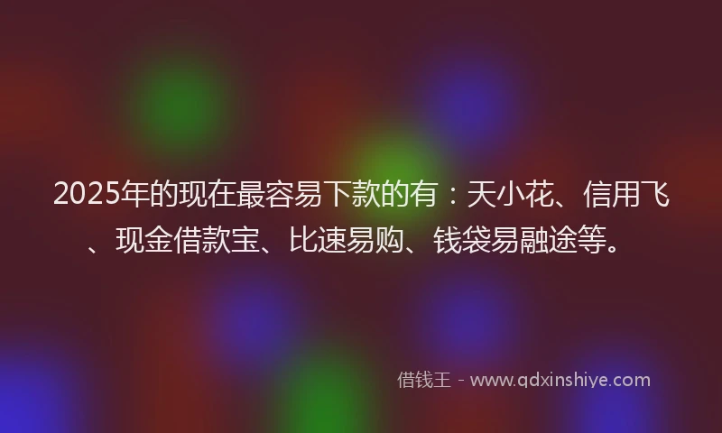 2025年的现在最容易下款的有：天小花、信用飞、现金借款宝、比速易购、钱袋易融途等。