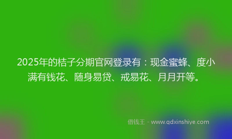 2025年的桔子分期官网登录有：现金蜜蜂、度小满有钱花、随身易贷、戒易花、月月开等。
