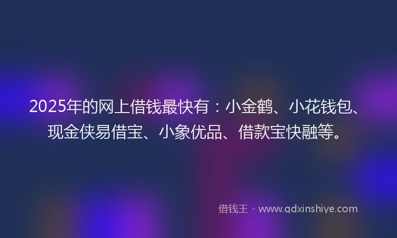 2025年的网上借钱最快有：小金鹤、小花钱包、现金侠易借宝、小象优品、借款宝快融等。