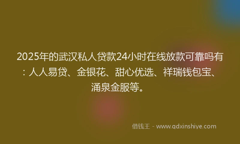 2025年的武汉私人贷款24小时在线放款可靠吗有：人人易贷、金银花、甜心优选、祥瑞钱包宝、涌泉金服等。