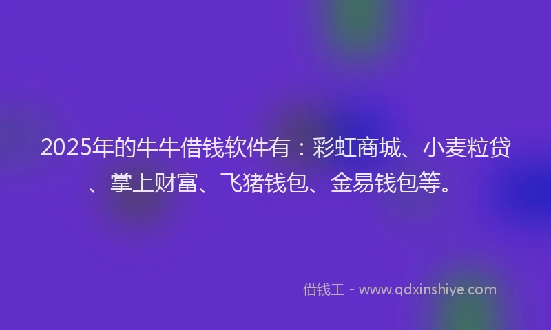 2025年的牛牛借钱软件有：彩虹商城、小麦粒贷、掌上财富、飞猪钱包、金易钱包等。