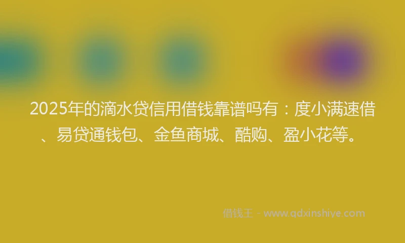 2025年的滴水贷信用借钱靠谱吗有：度小满速借、易贷通钱包、金鱼商城、酷购、盈小花等。