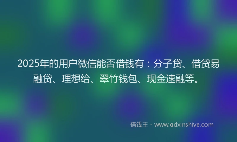 2025年的用户微信能否借钱有：分子贷、借贷易融贷、理想给、翠竹钱包、现金速融等。