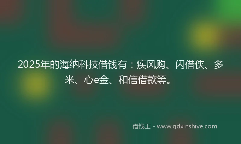 2025年的海纳科技借钱有：疾风购、闪借侠、多米、心e金、和信借款等。