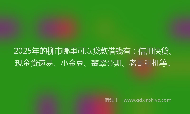 2025年的柳市哪里可以贷款借钱有：信用快贷、现金贷速易、小金豆、翡翠分期、老哥租机等。