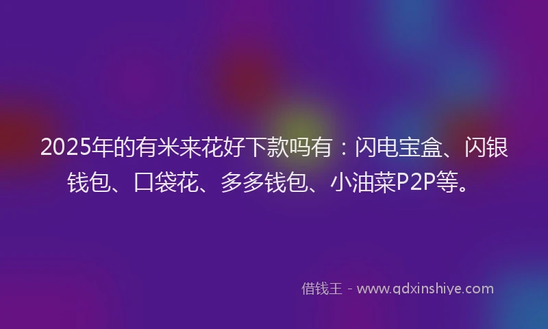 2025年的有米来花好下款吗有：闪电宝盒、闪银钱包、口袋花、多多钱包、小油菜P2P等。