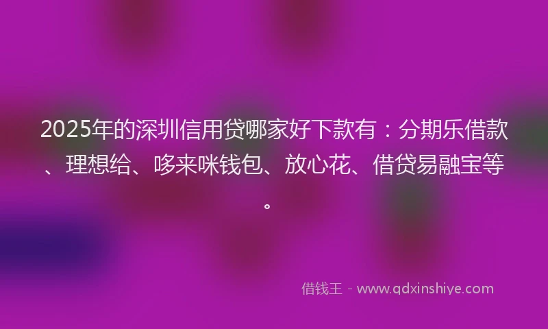 2025年的深圳信用贷哪家好下款有：分期乐借款、理想给、哆来咪钱包、放心花、借贷易融宝等。