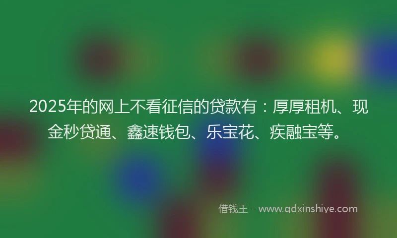 2025年的网上不看征信的贷款有：厚厚租机、现金秒贷通、鑫速钱包、乐宝花、疾融宝等。