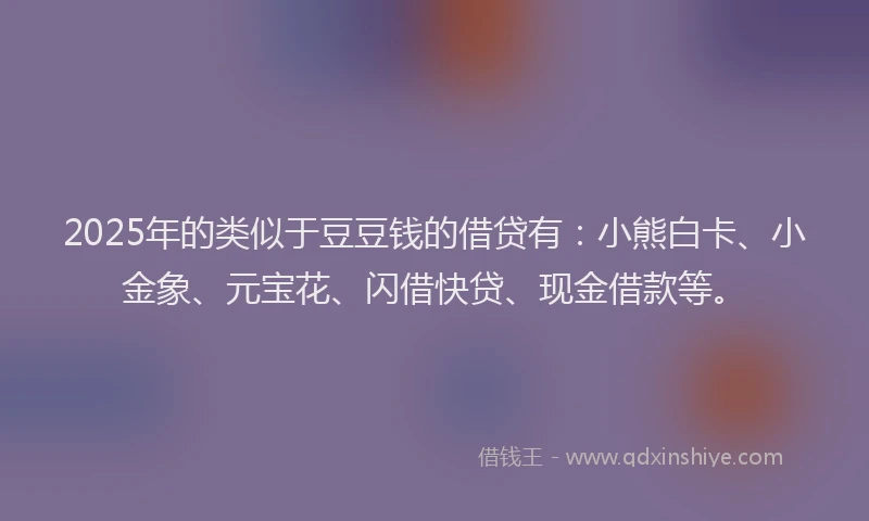 2025年的类似于豆豆钱的借贷有：小熊白卡、小金象、元宝花、闪借快贷、现金借款等。
