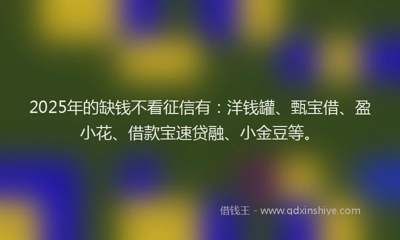 2025年的缺钱不看征信有：洋钱罐、甄宝借、盈小花、借款宝速贷融、小金豆等。