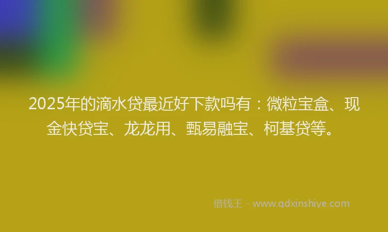 2025年的滴水贷最近好下款吗有：微粒宝盒、现金快贷宝、龙龙用、甄易融宝、柯基贷等。