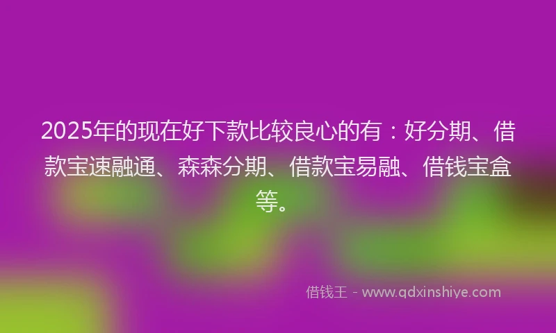 2025年的现在好下款比较良心的有：好分期、借款宝速融通、森森分期、借款宝易融、借钱宝盒等。
