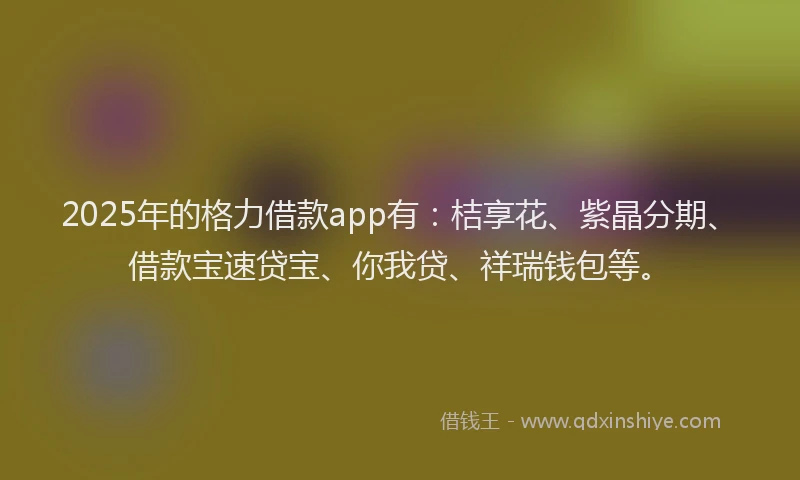 2025年的格力借款app有：桔享花、紫晶分期、借款宝速贷宝、你我贷、祥瑞钱包等。