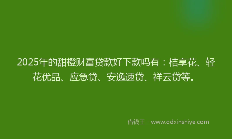 2025年的甜橙财富贷款好下款吗有：桔享花、轻花优品、应急贷、安逸速贷、祥云贷等。