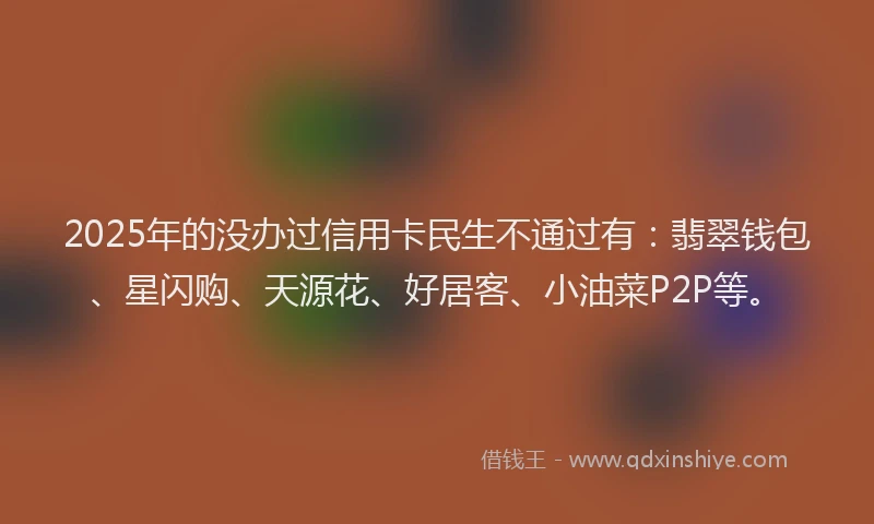 2025年的没办过信用卡民生不通过有：翡翠钱包、星闪购、天源花、好居客、小油菜P2P等。