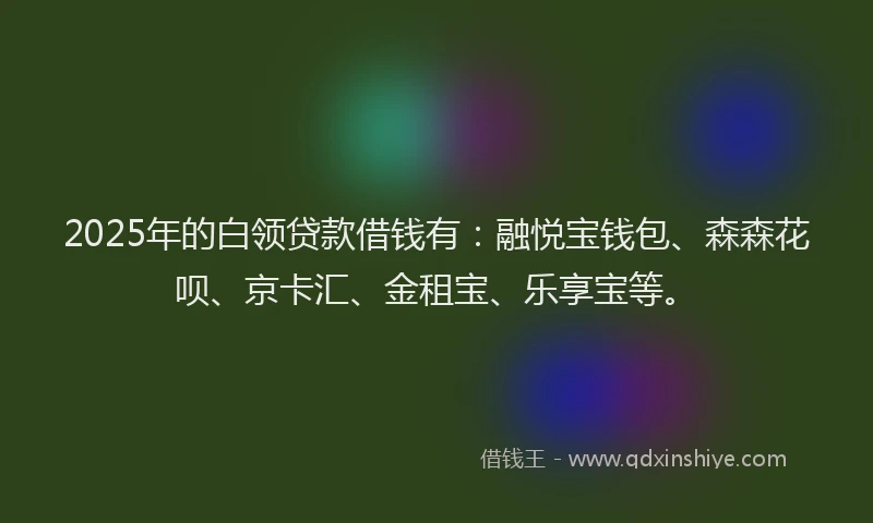 2025年的白领贷款借钱有：融悦宝钱包、森森花呗、京卡汇、金租宝、乐享宝等。