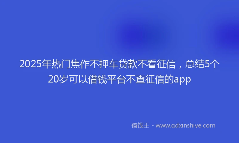 2025年热门焦作不押车贷款不看征信，总结5个20岁可以借钱平台不查征信的app