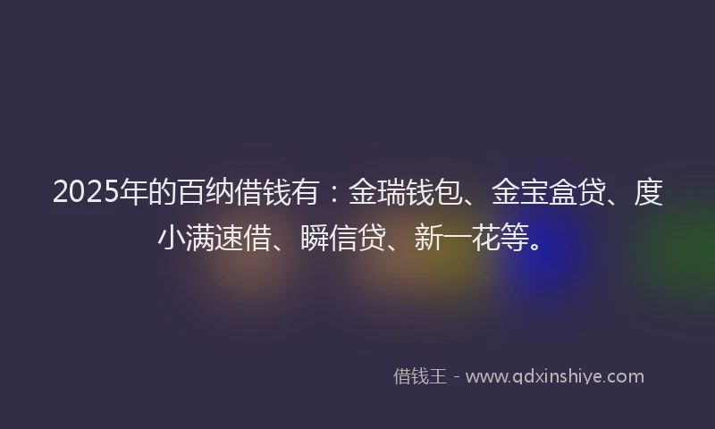 2025年的百纳借钱有：金瑞钱包、金宝盒贷、度小满速借、瞬信贷、新一花等。