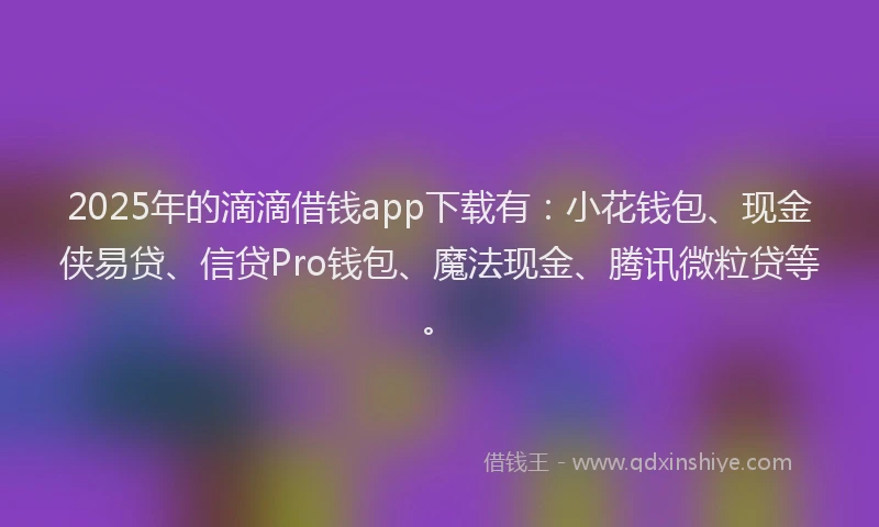 2025年的滴滴借钱app下载有：小花钱包、现金侠易贷、信贷Pro钱包、魔法现金、腾讯微粒贷等。
