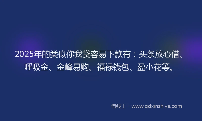 2025年的类似你我贷容易下款有：头条放心借、呼吸金、金峰易购、福禄钱包、盈小花等。