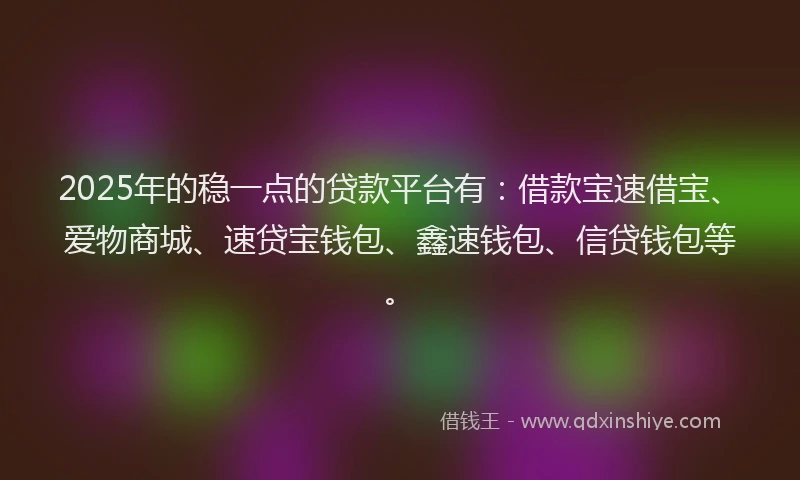 2025年的稳一点的贷款平台有：借款宝速借宝、爱物商城、速贷宝钱包、鑫速钱包、信贷钱包等。