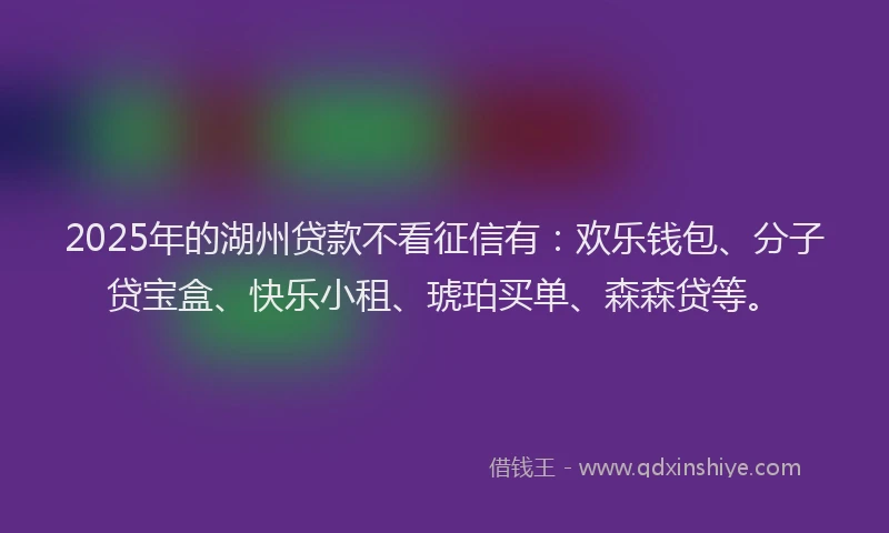 2025年的湖州贷款不看征信有：欢乐钱包、分子贷宝盒、快乐小租、琥珀买单、森森贷等。