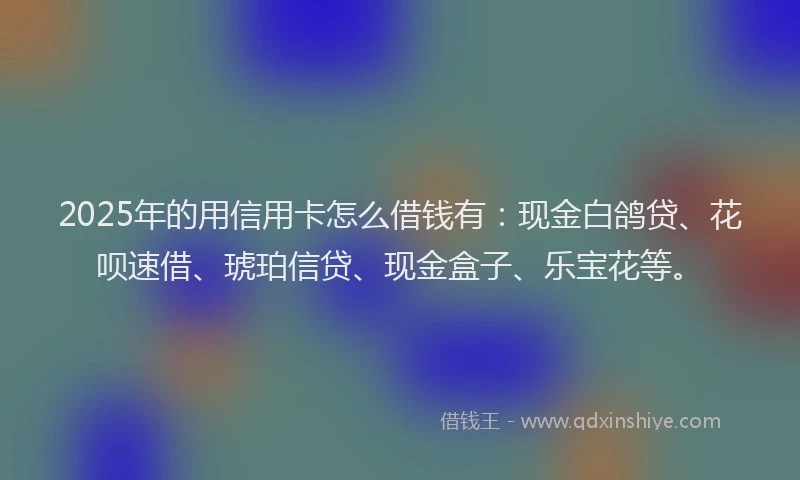 2025年的用信用卡怎么借钱有：现金白鸽贷、花呗速借、琥珀信贷、现金盒子、乐宝花等。