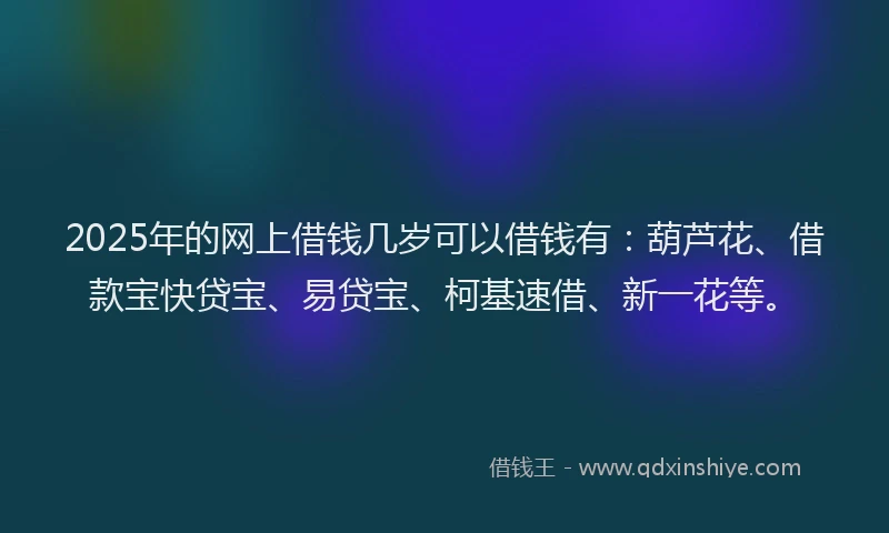 2025年的网上借钱几岁可以借钱有：葫芦花、借款宝快贷宝、易贷宝、柯基速借、新一花等。