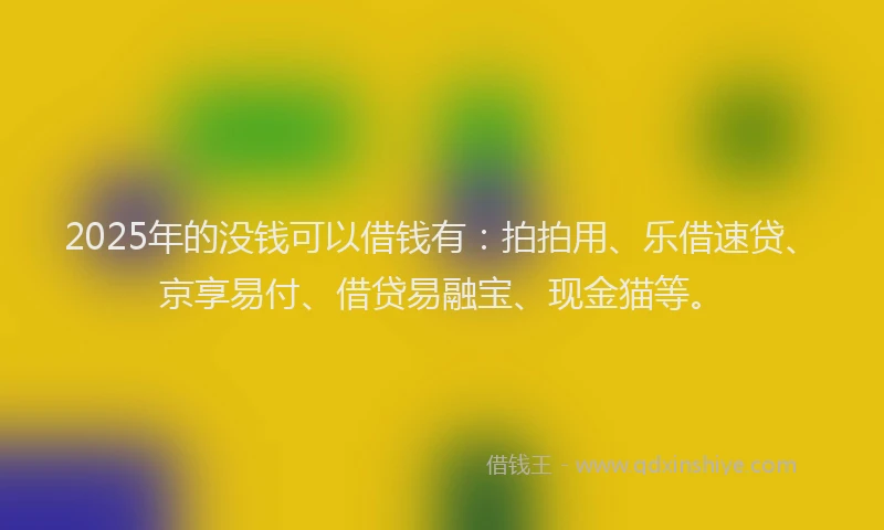 2025年的没钱可以借钱有：拍拍用、乐借速贷、京享易付、借贷易融宝、现金猫等。