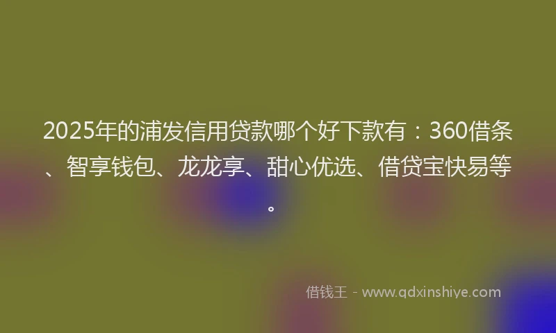 2025年的浦发信用贷款哪个好下款有：360借条、智享钱包、龙龙享、甜心优选、借贷宝快易等。