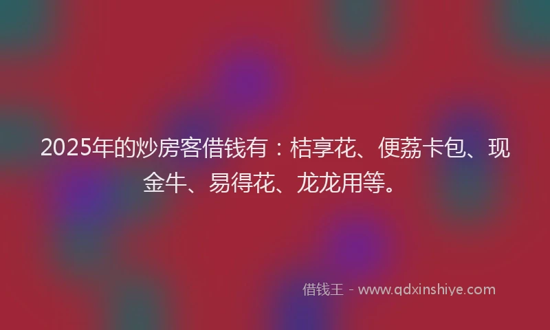 2025年的炒房客借钱有：桔享花、便荔卡包、现金牛、易得花、龙龙用等。