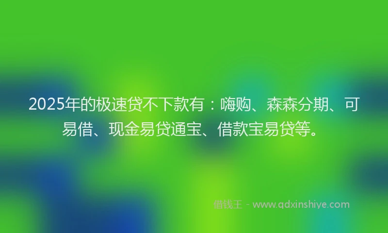 2025年的极速贷不下款有：嗨购、森森分期、可易借、现金易贷通宝、借款宝易贷等。