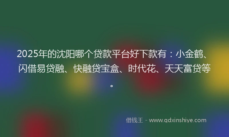2025年的沈阳哪个贷款平台好下款有：小金鹤、闪借易贷融、快融贷宝盒、时代花、天天富贷等。