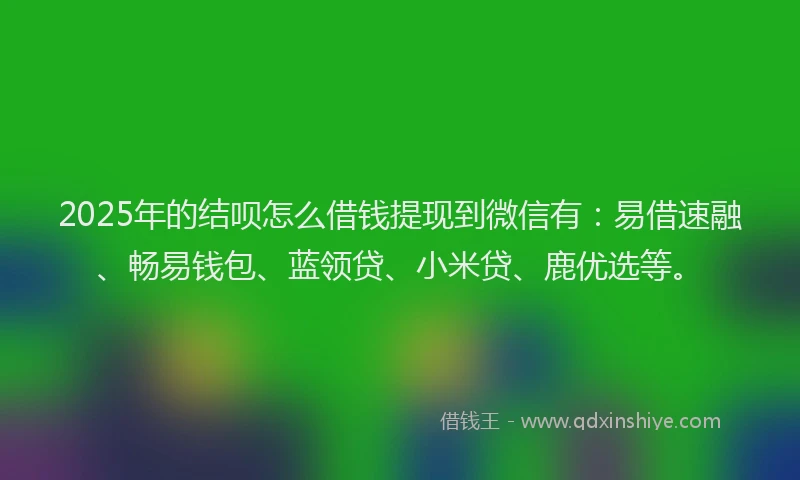 2025年的结呗怎么借钱提现到微信有：易借速融、畅易钱包、蓝领贷、小米贷、鹿优选等。