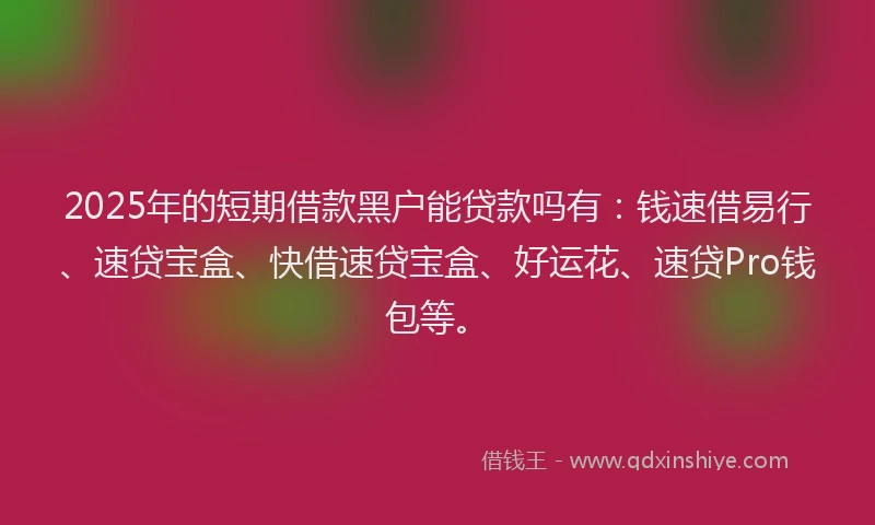2025年的短期借款黑户能贷款吗有：钱速借易行、速贷宝盒、快借速贷宝盒、好运花、速贷Pro钱包等。