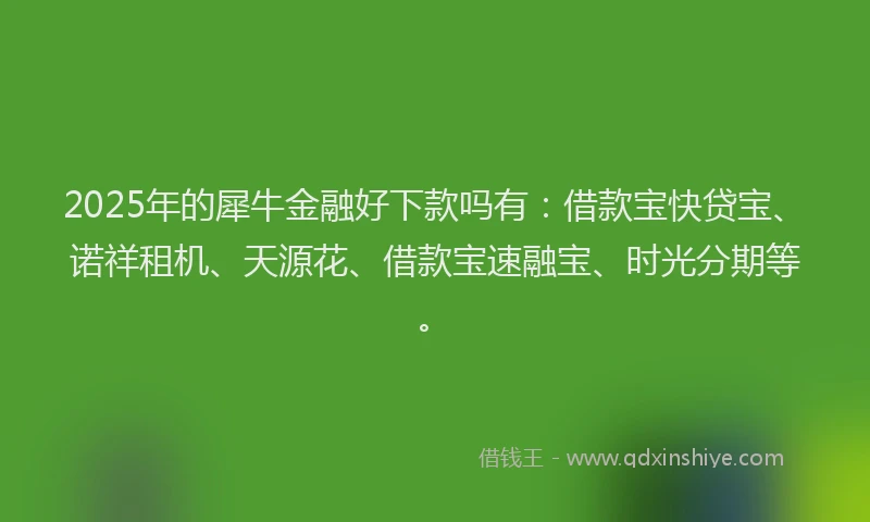 2025年的犀牛金融好下款吗有：借款宝快贷宝、诺祥租机、天源花、借款宝速融宝、时光分期等。