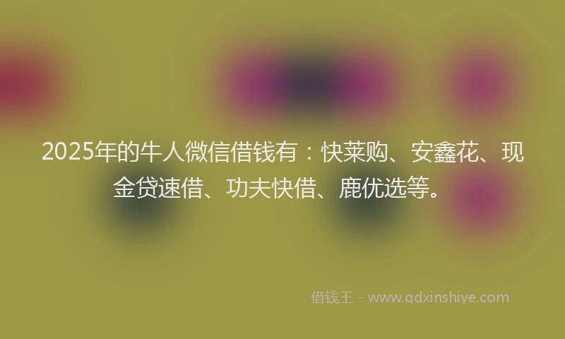 2025年的牛人微信借钱有：快莱购、安鑫花、现金贷速借、功夫快借、鹿优选等。
