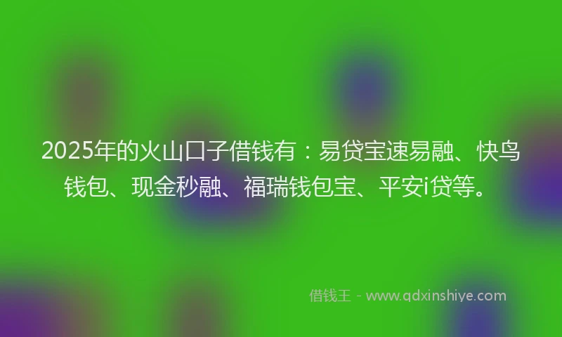 2025年的火山口子借钱有：易贷宝速易融、快鸟钱包、现金秒融、福瑞钱包宝、平安i贷等。