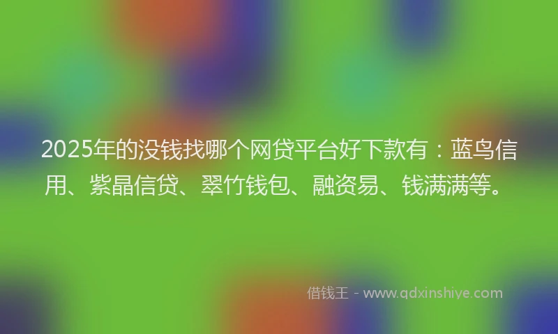 2025年的没钱找哪个网贷平台好下款有：蓝鸟信用、紫晶信贷、翠竹钱包、融资易、钱满满等。