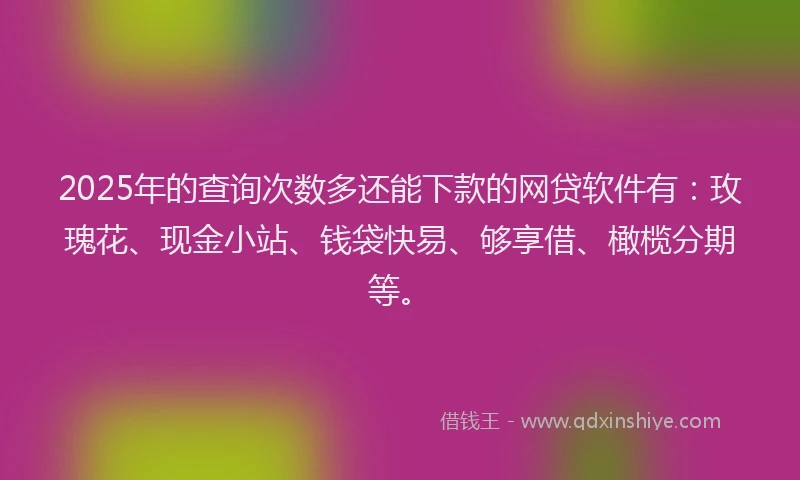 2025年的查询次数多还能下款的网贷软件有：玫瑰花、现金小站、钱袋快易、够享借、橄榄分期等。