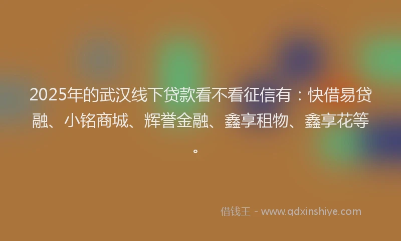2025年的武汉线下贷款看不看征信有：快借易贷融、小铭商城、辉誉金融、鑫享租物、鑫享花等。