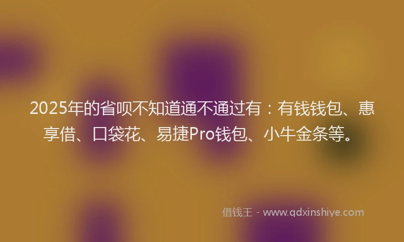 2025年的省呗不知道通不通过有：有钱钱包、惠享借、口袋花、易捷Pro钱包、小牛金条等。