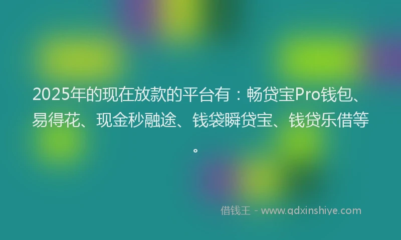 2025年的现在放款的平台有：畅贷宝Pro钱包、易得花、现金秒融途、钱袋瞬贷宝、钱贷乐借等。