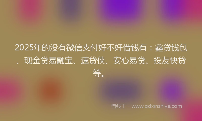 2025年的没有微信支付好不好借钱有：鑫贷钱包、现金贷易融宝、速贷侠、安心易贷、投友快贷等。