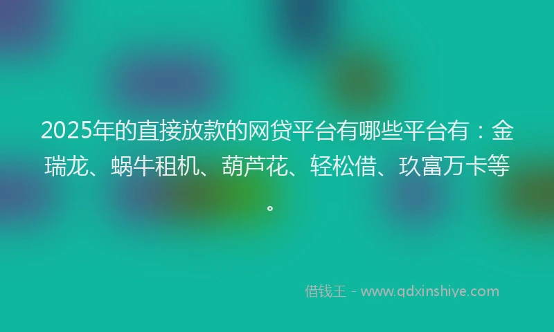 2025年的直接放款的网贷平台有哪些平台有：金瑞龙、蜗牛租机、葫芦花、轻松借、玖富万卡等。