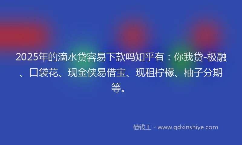 2025年的滴水贷容易下款吗知乎有：你我贷-极融、口袋花、现金侠易借宝、现租柠檬、柚子分期等。