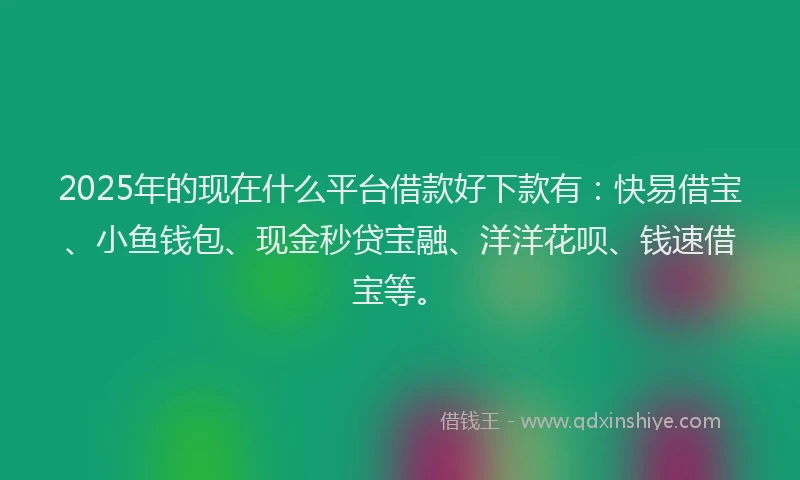 2025年的现在什么平台借款好下款有：快易借宝、小鱼钱包、现金秒贷宝融、洋洋花呗、钱速借宝等。