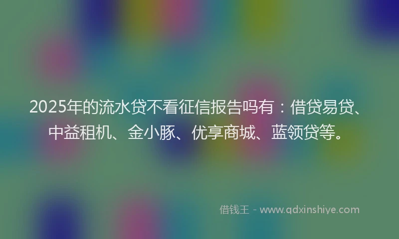 2025年的流水贷不看征信报告吗有：借贷易贷、中益租机、金小豚、优享商城、蓝领贷等。