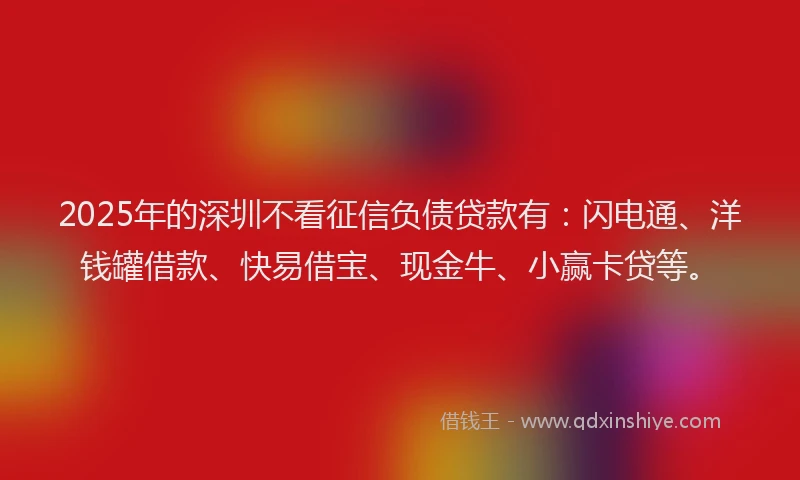 2025年的深圳不看征信负债贷款有：闪电通、洋钱罐借款、快易借宝、现金牛、小赢卡贷等。